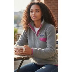 Patagonia Re-Tool Snap-T Fleece Pullover Grey Pink Polartec 25442 Womens Small